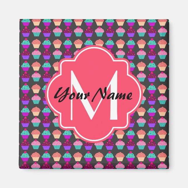 Personalisierter Name der Pink Cupcakes, Monogramm Magnet (Vorne)