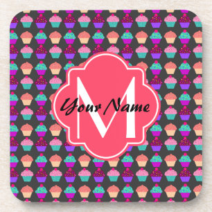 Personalisierter Name der Pink Cupcakes, Monogramm Untersetzer