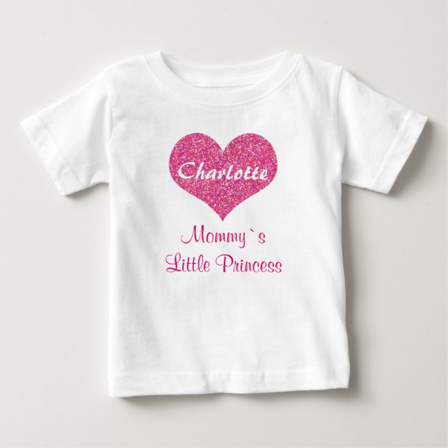 Personalisierter Name der Prinzessin von Pink Hear Baby T-shirt (Vorderseite)