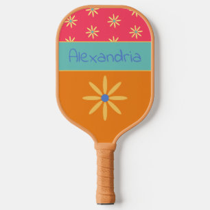 Personalisierter Name der Retro-Blume Pickleball Schläger