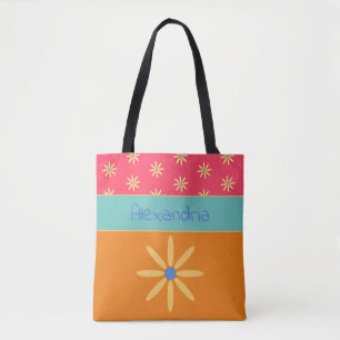 Personalisierter Name der Retro-Blume Tasche