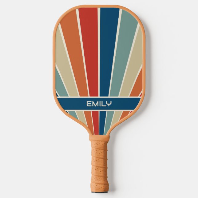 Personalisierter Name der Retro-Streifen Pickleball Schläger (Vorderseite)