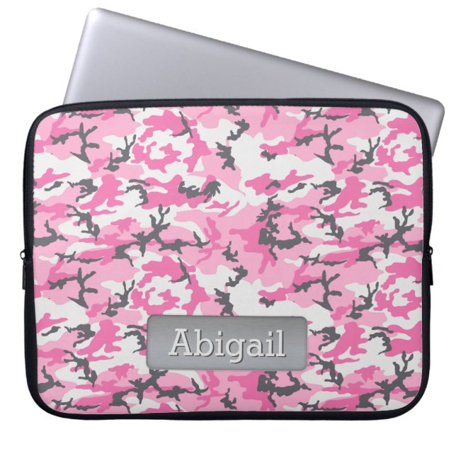 Personalisierter Name der rosa Camouflage Laptopschutzhülle (Vorderseite)