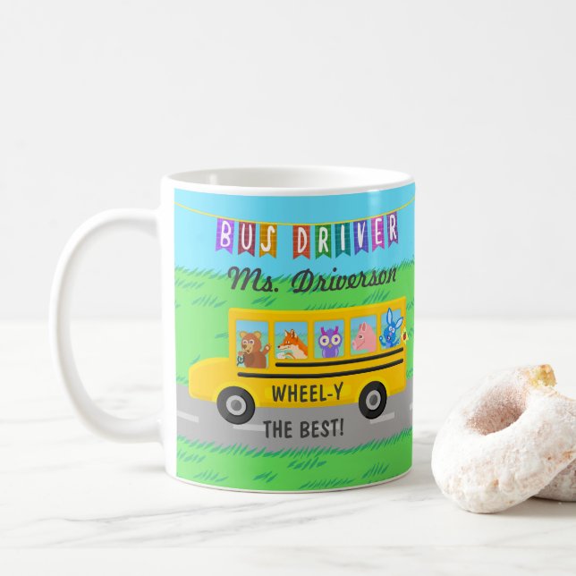 Personalisierter Name der Schulbustreiber-Tier-| Kaffeetasse (Mit Donut)