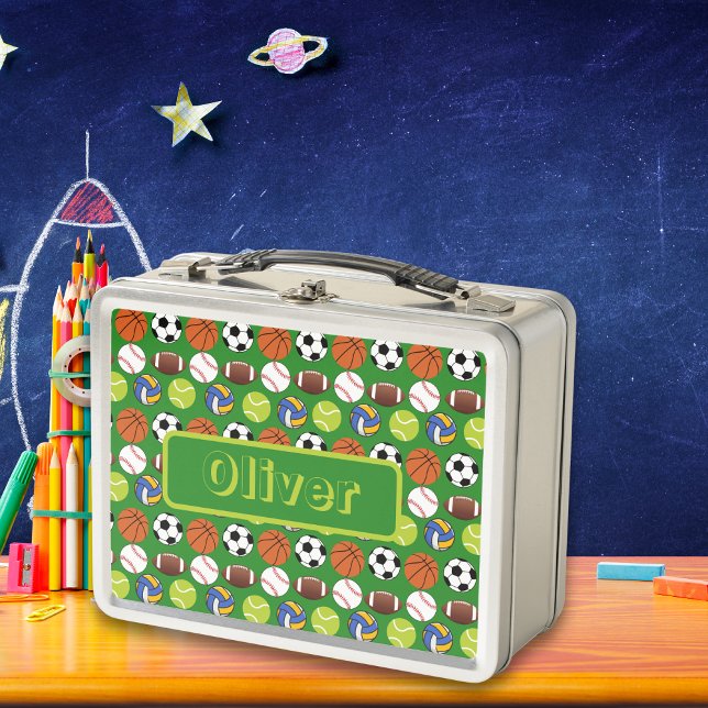 Personalisierter Name der Sportbälle Metall Brotdose (Multiple Sport balls personalized name Metal Lunch Box)