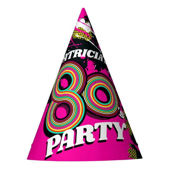 personalisierter Name des 80er Party Partyhütchen (Vorderseite)