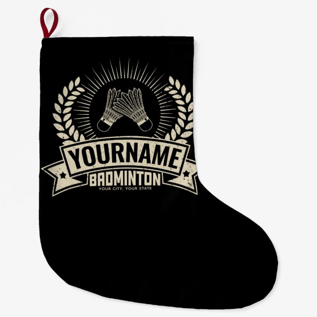 Personalisierter Name des Badminton-Spielers Racqu Großer Weihnachtsstrumpf (Vorderseite)