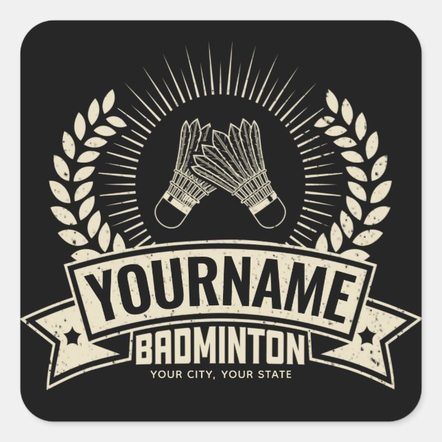Personalisierter Name des Badminton-Spielers Racqu Quadratischer Aufkleber (Vorderseite)