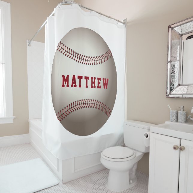 Personalisierter Name des Baseball-Sportdesigns Duschvorhang (Beispiel)