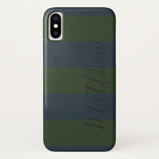 Personalisierter Name des blauen grünen Streifens Case-Mate iPhone Hülle (Rückseite)