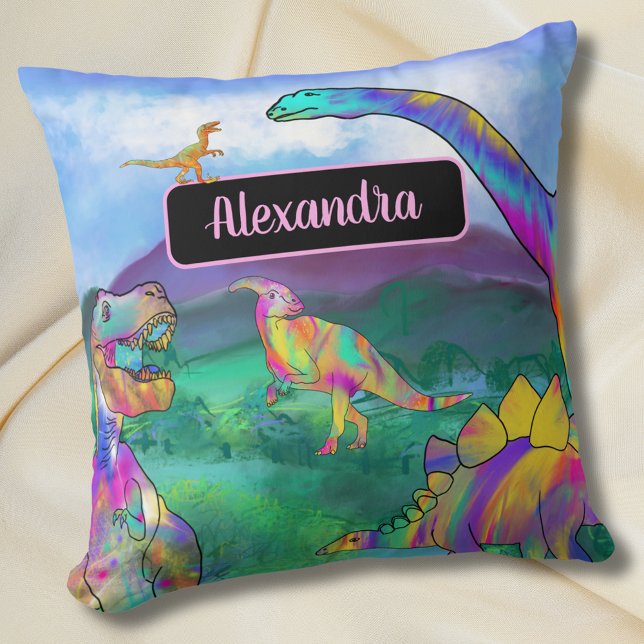 Personalisierter Name des Dinosauriers Kissen (Colorful dinosaurs personalized girls name bedroom decor Cute dino kids custom bedroom home decor )