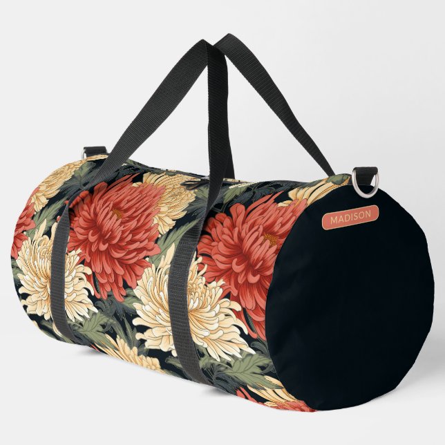Personalisierter Name des eleganten Blumenmusters Duffle Bag (Linke Ecke)