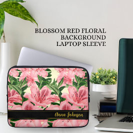 Personalisierter Name des eleganten roten Blumenmu Laptopschutzhülle