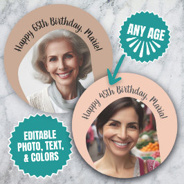 Personalisierter Name des Fotos eines Geburtstags  Runder Aufkleber