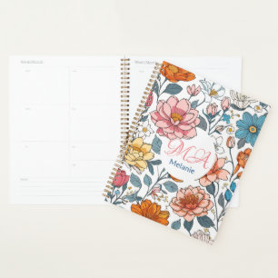 Personalisierter Name des Girl Monogram Floral Pat Planer