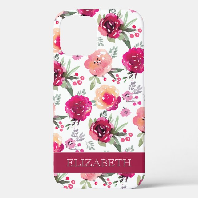Personalisierter Name des Girl-Pink-Blumenmusters Case-Mate iPhone Hülle (Rückseite)