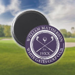 Personalisierter Name des Golfklubs Lila Magnet<br><div class="desc">Mit seinen klassischen Crossing-Clubs,  dem Design von Golfbälle und der altertümlichen Briefmarke-Effekt-Grenze sind diese marineblauen Golfmagnete ideal für alle Golfclubs und Clubmitglieder. Personalisieren Sie Ihren Aufenthalt mit dem Namen des Clubmitglieds,  dem Namen des Golfklubs und dem Jahr,  in dem der Golfclub gegründet wurde. Entwickelt von Thisisnotme©</div>