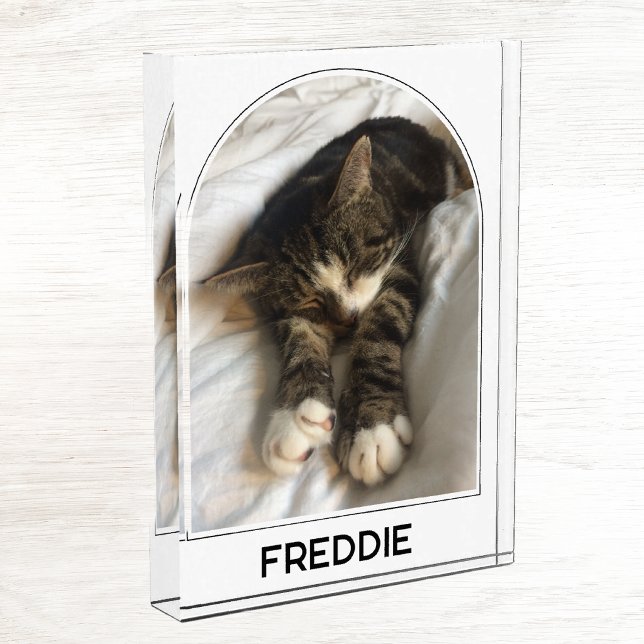 Personalisierter Name des Hauses Moderner Pfeil Fotoblock (Modern arch photo personalized custom name photo block for family or pet pictures)