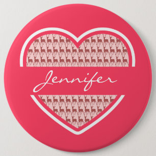 Personalisierter Name des heißen rosa Herzens Hirs Button