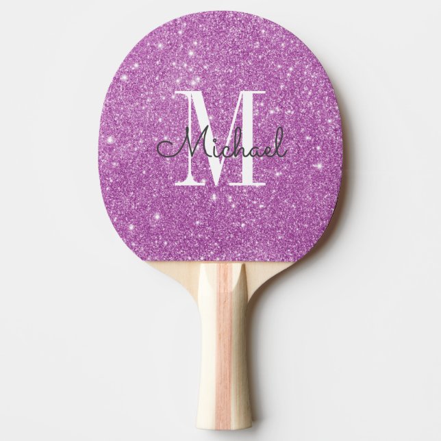 Personalisierter Name des Lila Glitzer Tischtennis Schläger (Vorderseite)