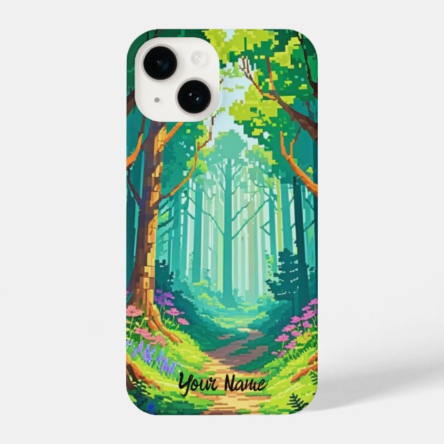 Personalisierter Name des Magischen Forest Pixel iPhone 14 Hülle (Rückseite)