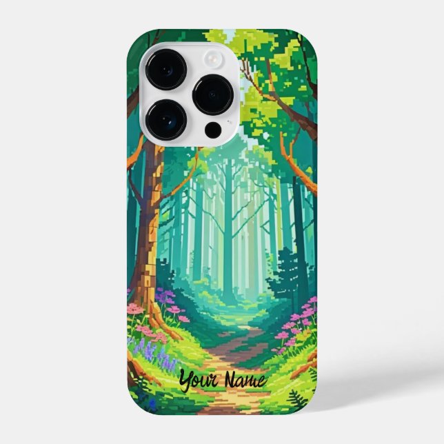 Personalisierter Name des Magischen Forest Pixel iPhone 14 Pro Hülle (Rückseite)