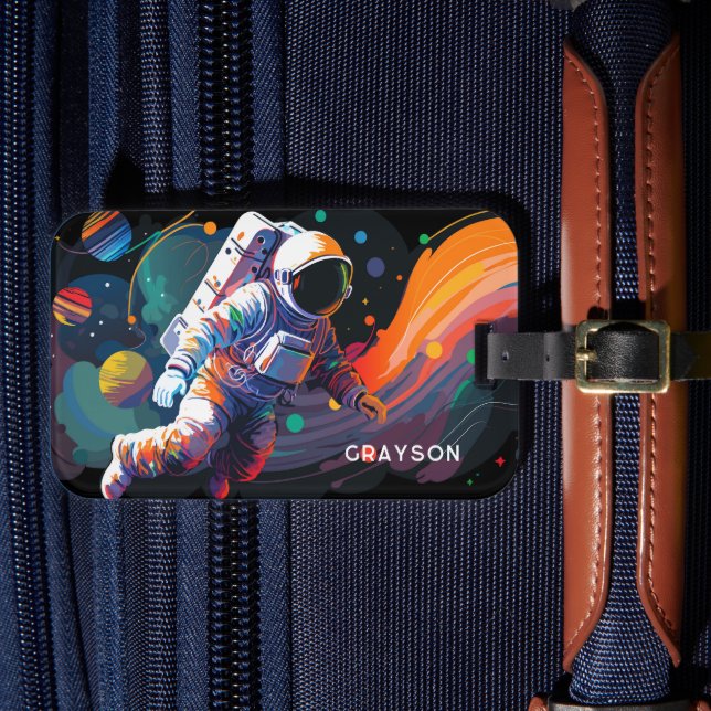 Personalisierter Name des modernen Astronauten Gepäckanhänger (Vorderseite Insitu 4)