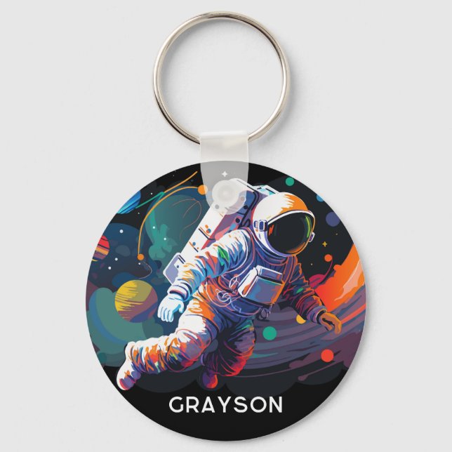 Personalisierter Name des modernen Astronauten Schlüsselanhänger (Vorderseite)