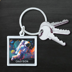 Personalisierter Name des modernen Astronauten Schlüsselanhänger