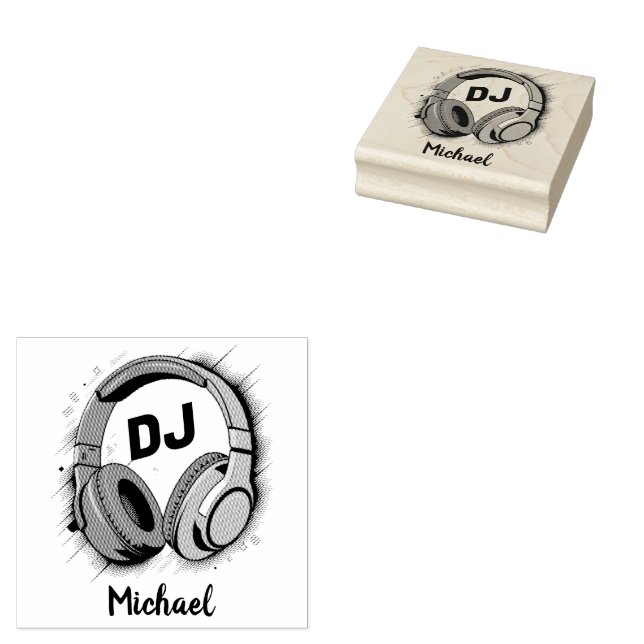 Personalisierter Name des modernen Music DJ Headph Gummistempel (Stempel)