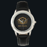 Personalisierter Name des Monogramms Armbanduhr<br><div class="desc">Schwarz und Gold Personalisiert Stylish Monogram Name. Für weitere Anpassungen klicken Sie bitte auf die Schaltfläche "Anpassen" und verwenden Sie unser Designwerkzeug, um diese Vorlage zu ändern.</div>