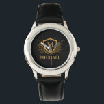 Personalisierter Name des Monogramms Armbanduhr<br><div class="desc">Schwarz und Gold Personalisiert Stylish Monogram Name. Für weitere Anpassungen klicken Sie bitte auf die Schaltfläche "Anpassen" und verwenden Sie unser Designwerkzeug, um diese Vorlage zu ändern.</div>