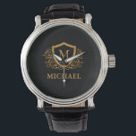 Personalisierter Name des Monogramms Armbanduhr<br><div class="desc">Schwarz und Gold Personalisiert Stylish Monogram Name. Für weitere Anpassungen klicken Sie bitte auf die Schaltfläche "Anpassen" und verwenden Sie unser Designwerkzeug, um diese Vorlage zu ändern.</div>