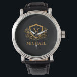 Personalisierter Name des Monogramms Armbanduhr<br><div class="desc">Schwarz und Gold Personalisiert Stylish Monogram Name. Für weitere Anpassungen klicken Sie bitte auf die Schaltfläche "Anpassen" und verwenden Sie unser Designwerkzeug, um diese Vorlage zu ändern.</div>