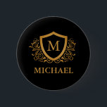 Personalisierter Name des Monogramms Button<br><div class="desc">Schwarz und Gold Personalisiert Stylish Monogram Name. Für weitere Anpassungen klicken Sie bitte auf die Schaltfläche "Anpassen" und verwenden Sie unser Designwerkzeug,  um diese Vorlage zu ändern.</div>