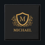 Personalisierter Name des Monogramms Magnet<br><div class="desc">Schwarz und Gold Personalisiert Stylish Monogram Name. Für weitere Anpassungen klicken Sie bitte auf die Schaltfläche "Anpassen" und verwenden Sie unser Designwerkzeug,  um diese Vorlage zu ändern.</div>