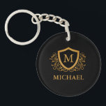Personalisierter Name des Monogramms Schlüsselanhänger<br><div class="desc">Schwarz und Gold Personalisiert Stylish Monogram Name. Für weitere Anpassungen klicken Sie bitte auf die Schaltfläche "Anpassen" und verwenden Sie unser Designwerkzeug, um diese Vorlage zu ändern.</div>