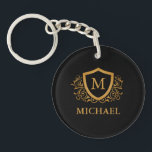 Personalisierter Name des Monogramms Schlüsselanhänger<br><div class="desc">Schwarz und Gold Personalisiert Stylish Monogram Name. Für weitere Anpassungen klicken Sie bitte auf die Schaltfläche "Anpassen" und verwenden Sie unser Designwerkzeug,  um diese Vorlage zu ändern.</div>