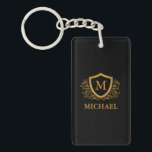 Personalisierter Name des Monogramms Schlüsselanhänger<br><div class="desc">Schwarz und Gold Personalisiert Stylish Monogram Name. Für weitere Anpassungen klicken Sie bitte auf die Schaltfläche "Anpassen" und verwenden Sie unser Designwerkzeug,  um diese Vorlage zu ändern.</div>