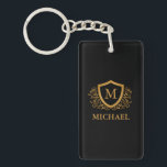 Personalisierter Name des Monogramms Schlüsselanhänger<br><div class="desc">Schwarz und Gold Personalisiert Stylish Monogram Name. Für weitere Anpassungen klicken Sie bitte auf die Schaltfläche "Anpassen" und verwenden Sie unser Designwerkzeug,  um diese Vorlage zu ändern.</div>