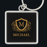 Personalisierter Name des Monogramms Schlüsselanhänger<br><div class="desc">Schwarz und Gold Personalisiert Stylish Monogram Name. Für weitere Anpassungen klicken Sie bitte auf die Schaltfläche "Anpassen" und verwenden Sie unser Designwerkzeug,  um diese Vorlage zu ändern.</div>