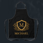 Personalisierter Name des Monogramms Schürze<br><div class="desc">Schwarz und Gold Personalisiert Stylish Monogram Name. Für weitere Anpassungen klicken Sie bitte auf die Schaltfläche "Anpassen" und verwenden Sie unser Designwerkzeug, um diese Vorlage zu ändern.</div>