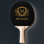 Personalisierter Name des Monogramms Tischtennis Schläger<br><div class="desc">Schwarz und Gold Personalisiert Stylish Monogram Name. Für weitere Anpassungen klicken Sie bitte auf die Schaltfläche "Anpassen" und verwenden Sie unser Designwerkzeug,  um diese Vorlage zu ändern.</div>