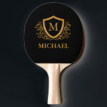 Personalisierter Name des Monogramms Tischtennis Schläger<br><div class="desc">Schwarz und Gold Personalisiert Stylish Monogram Name. Für weitere Anpassungen klicken Sie bitte auf die Schaltfläche "Anpassen" und verwenden Sie unser Designwerkzeug, um diese Vorlage zu ändern.</div>
