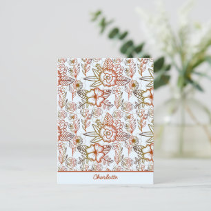 Personalisierter Name des nahtlosen Blumenmusters Postkarte