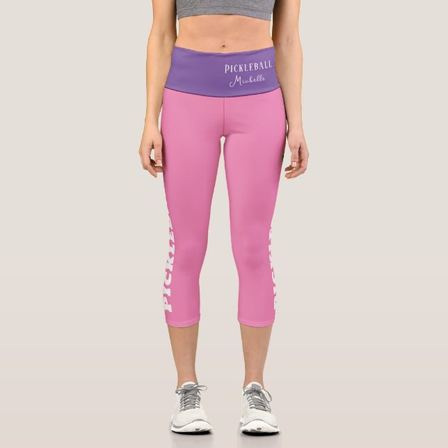 Personalisierter Name des Pickleball-Players Lila  Capri Leggings (Vorderseite)