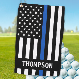 Personalisierter Name des Polizeibeamten Thin Blue Golfhandtuch