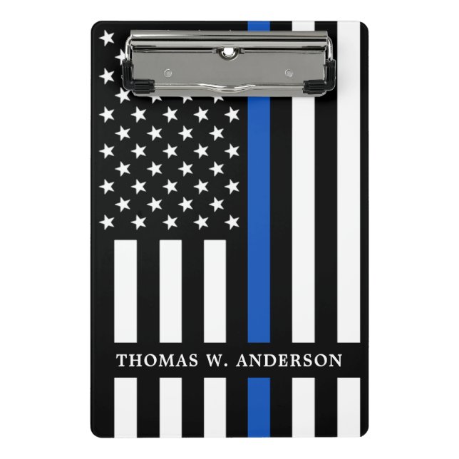 Personalisierter Name des Polizeibeamten Thin Blue Mini Klemmbrett (Vorderseite)