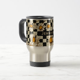 Personalisierter Name des Retro Groovy Daisy Check Reisebecher