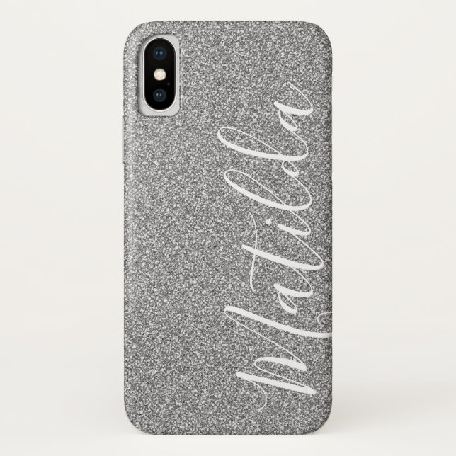 Personalisierter Name des Silver Glitzer Case-Mate iPhone Hülle (Rückseite)